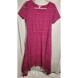 Dana Buchman Lace Lined MIDI dress Fuchsia /Magenta High-low Barbiecore A0152